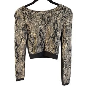 Fabletics Snakeskin Print Crop Top Long Sleeve Tan Black LS2044086 Small